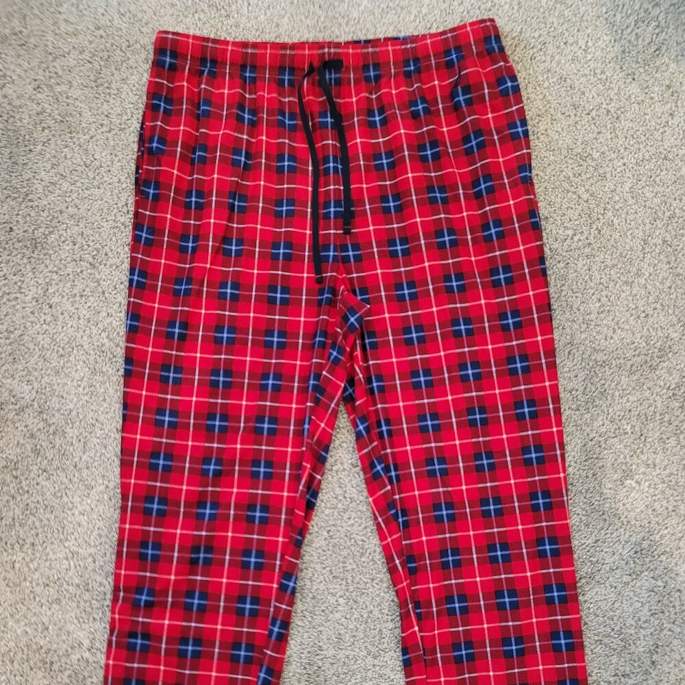 ***MENS NAUTICA SLEEP LOUNGE PANTS SIZE LARGE RED PLAID SOFT SLEEPWEAR PAJAMAS**